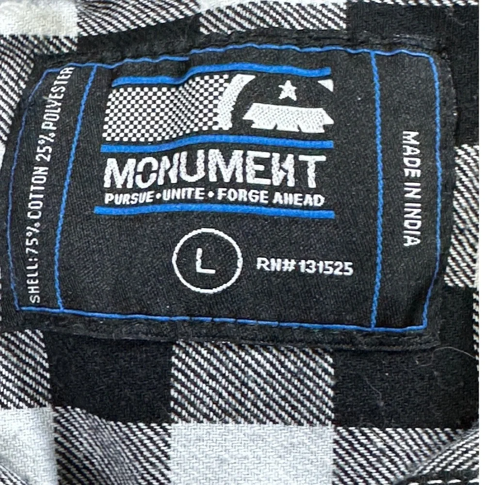 MONUMENT Mens Flannel Shirt Hooded Buffalo Plaid Black/White Lg‎ Cozy Streetwear